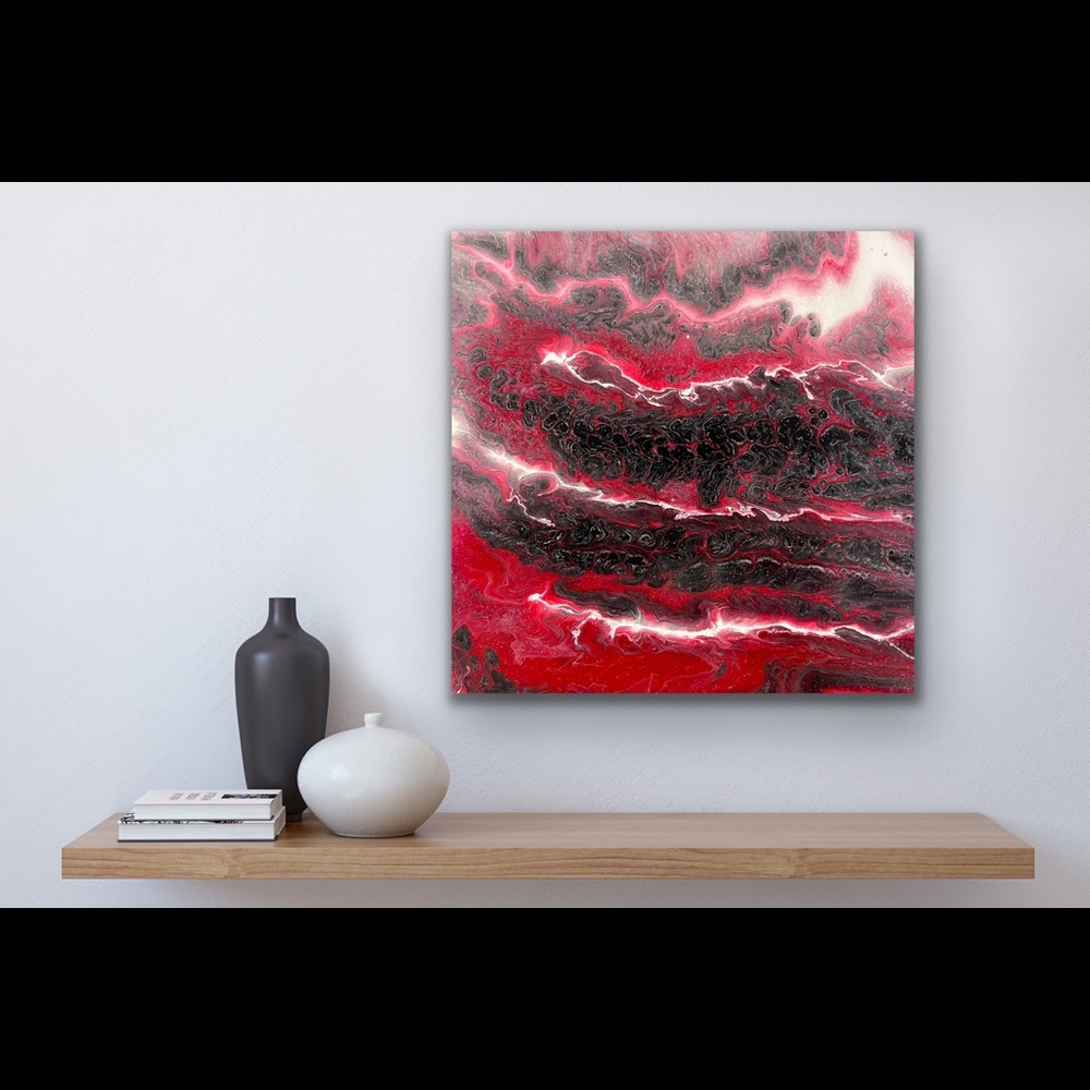 Painting - Fluid Art Original On 14x14 Canvas - Red Dawn